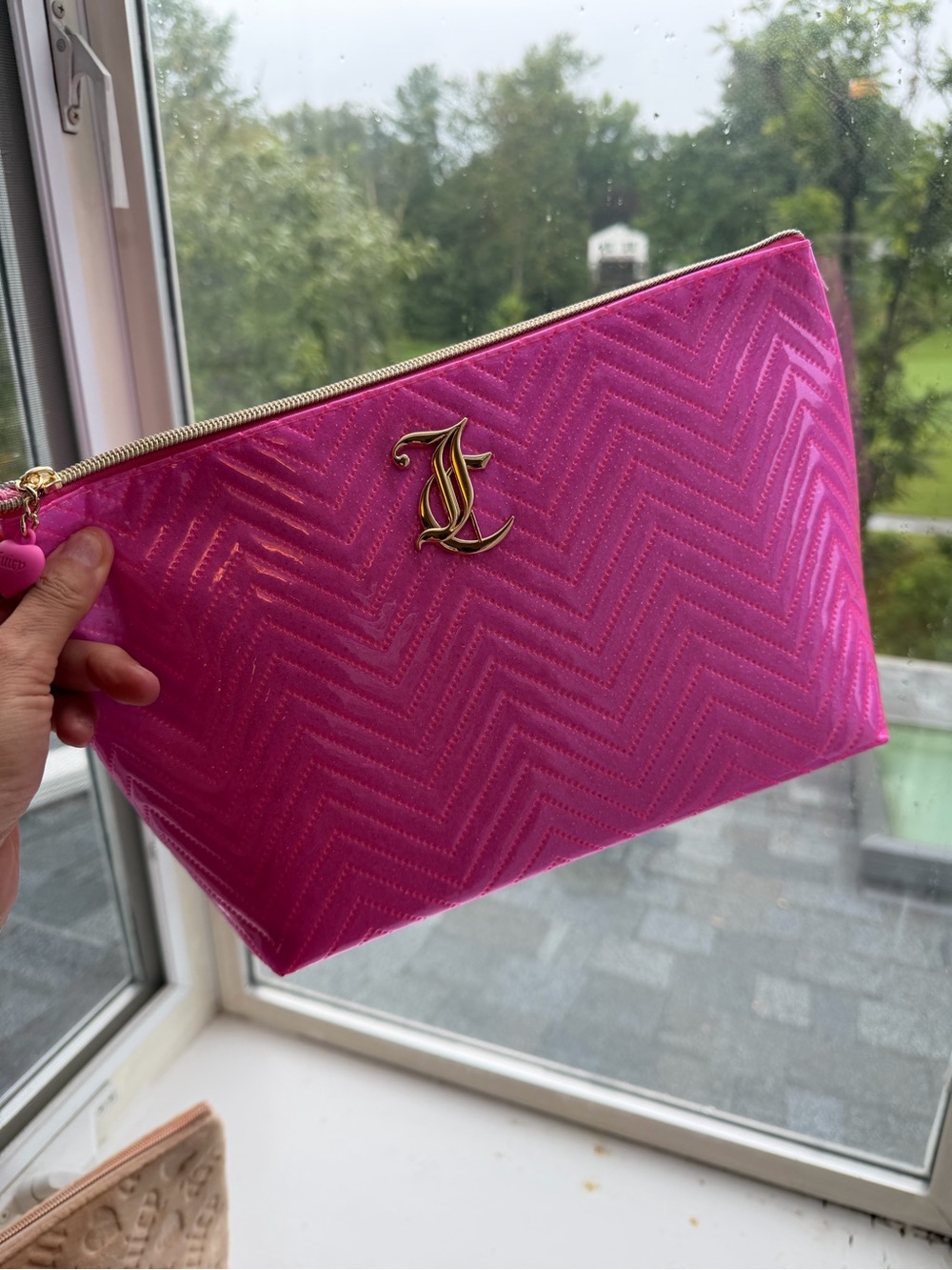 Juicy Couture Amazing set of 3 NWT Zipper Cases w Gold Logo Tan Pink Glitter - Picture 6 of 12